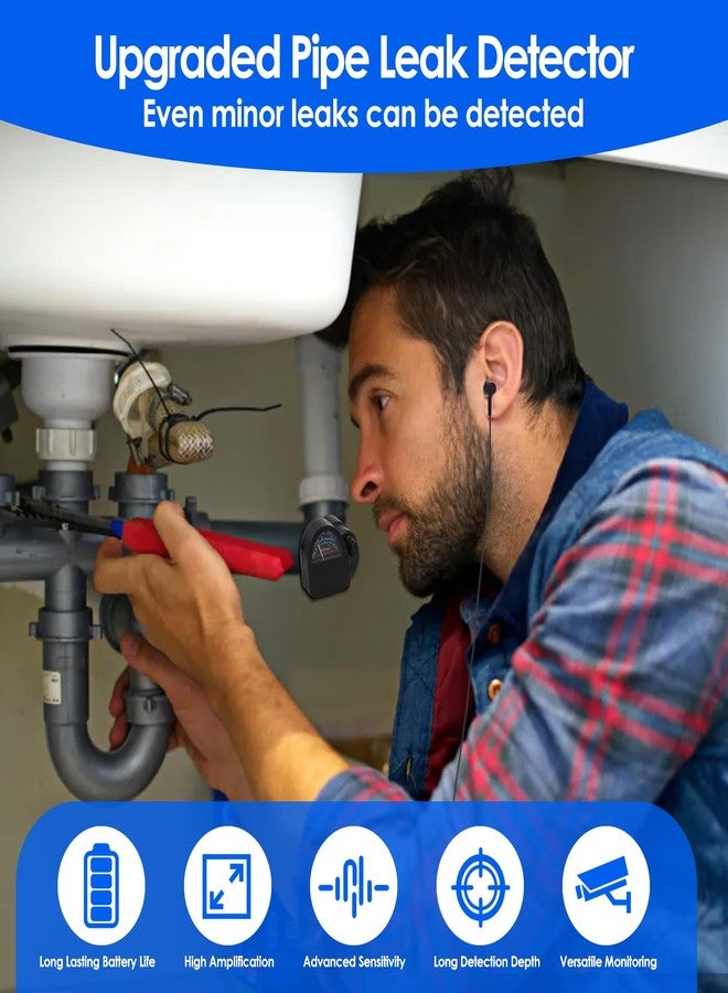 VINGVO Water Leakage Detection with Headset, Underground Water Leak Detector Sensor Alarm for Home, Pipe Leak Leakage Detector Sound Intensifier for Site Construction, Tube Construction, Car Maintenance (#1) - Image 2